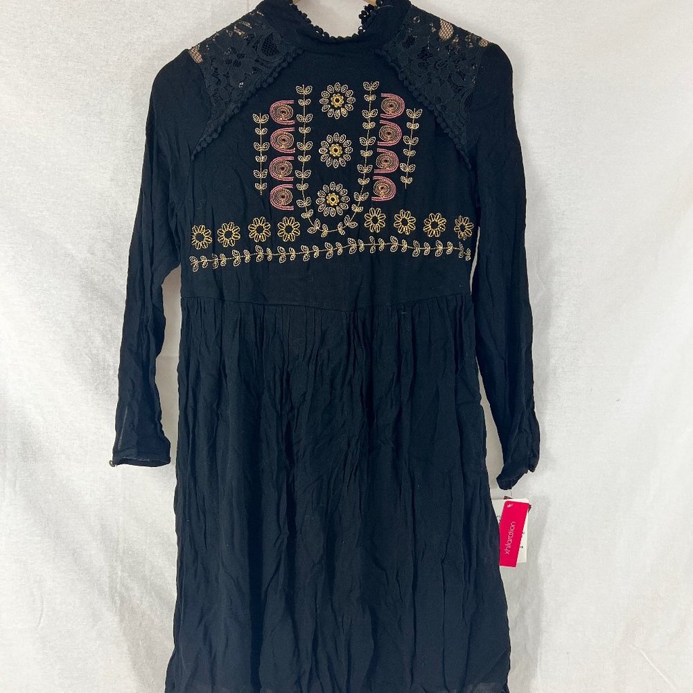 NEVER WORN long-sleeve black dress w/ pattern